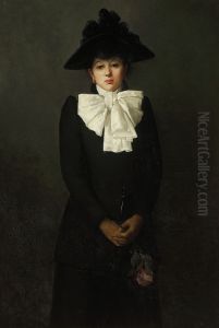 Portrait of a young woman with a rose in her hand by Anna Bilinska-Bohdanowicz