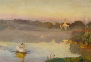 Pond in Radziejowice by Jozef Chelmonski
