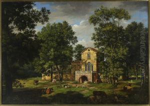 Fragment of the park in Natolin with the cowshed by Wincenty Kasprzycki