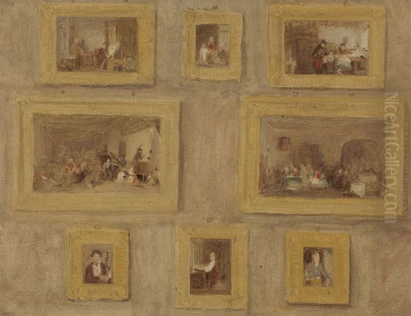 A Sketch of the Eight Paintings Framed and Hanging on a Wall - view 1