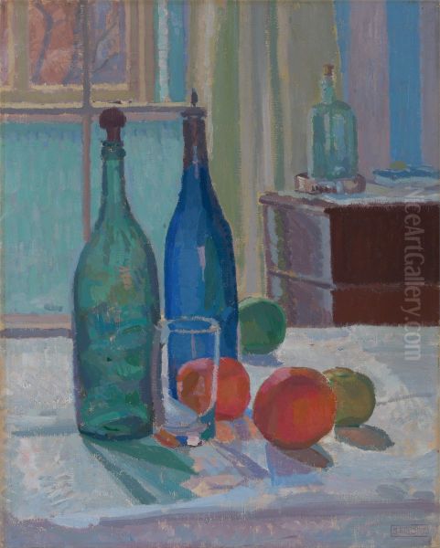 Blue and Green Bottles and Oranges - view 1