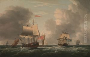 An English Two-Decker Lying Hove to, with Other Ships and Vessels in a Fresh Breeze