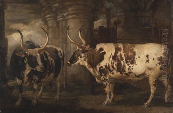 Portraits of two extraordinary oxen, the property of the Earl of Powis - view 1