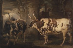 Portraits of two extraordinary oxen, the property of the Earl of Powis