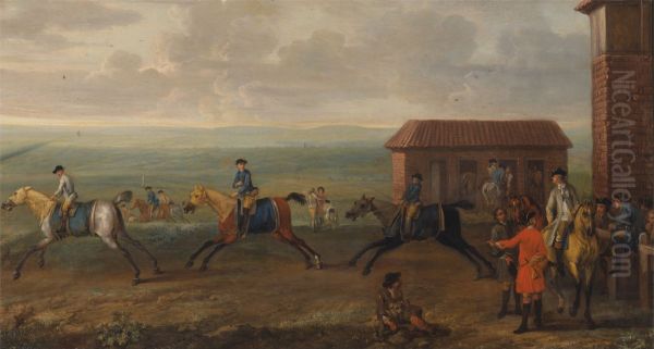 Lord Portmore Watching Racehorses at Exercise on Newmarket Heath - view 1