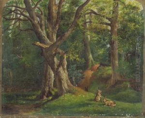 Woodland scene with rabbits Woodland scene with rabbits