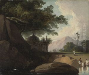 Indian Landscape with Temple by George Chinnery