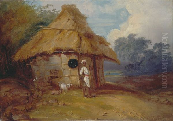 View in Southern India, with a Warrior Outside his Hut - view 1