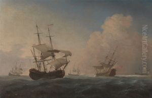 English Warships Heeling in the Breeze Offshore
