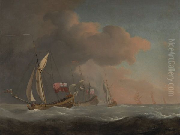 English Royal Yachts at Sea in a Strong Breeze, in Company with a Ship Flying the Royal Standard - view 1