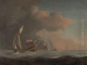 English Royal Yachts at Sea in a Strong Breeze, in Company with a Ship Flying the Royal Standard by Willem van de Velde the Younger