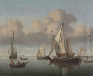 A Kaag at Anchor with Sails Hoisted and a State Yacht and Other Vessel by Willem van de Velde the Younger