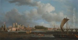Westminster from Lambeth, with the Ceremonial Barge of the Ironmongers' Company