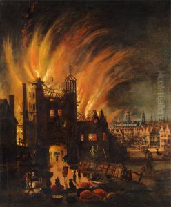 The Great Fire of London, with Ludgate and Old St Paul's by unknown