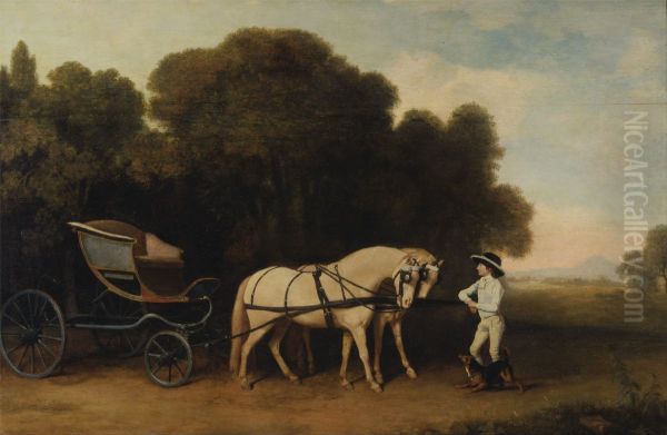 Phaeton with a Pair of Cream Ponies and a Stable-Lad - view 1