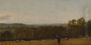 A Shepherd in a Landscape looking across Dedham Vale towards Langham