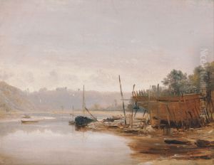 Boat Building near Dinan, Brittany by Francis Danby