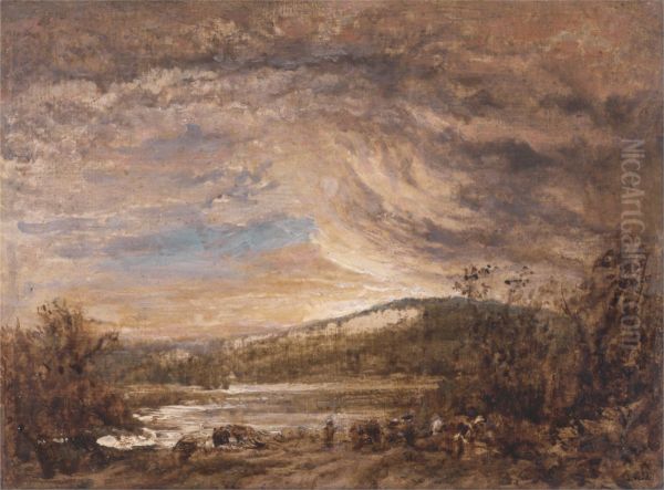 A River Landscape, Sunset - view 1