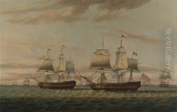 An Indiaman and a Two Decker Hove to, Said to be Thomas Dumar, Esq. in H.M. Ship 'Portland' Delivering the Leeward Island Convoy, in 1776 - view 1