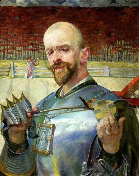 Self-portrait in armour with fiddles - view 1
