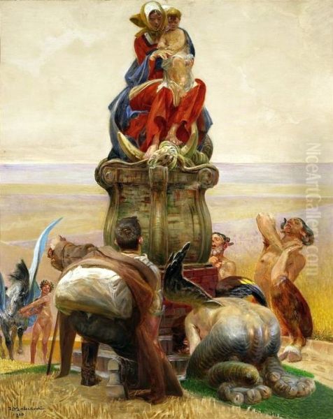 Adoration of Madonna, central section of the triptych "Go to the streams" - view 1