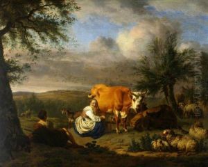 Woman Milking a Cow by Adriaen Van De Velde