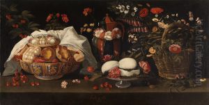 Natureza Morta com flores, doces e cerejas