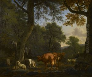A Woodland Glade with Animals and Figures A Woodland Glade with Animals and Figures