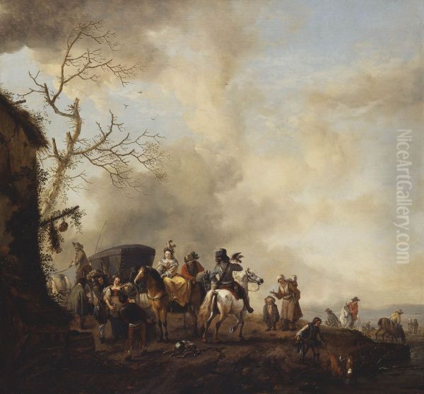 The Halt of a Hawking Party at a Wayside Inn - view 1