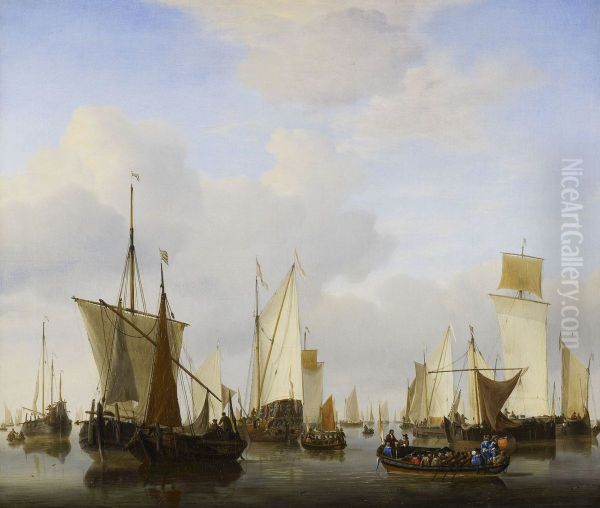 A Calm with a States Yacht, A Barge and many other Vessels under Sail - view 1