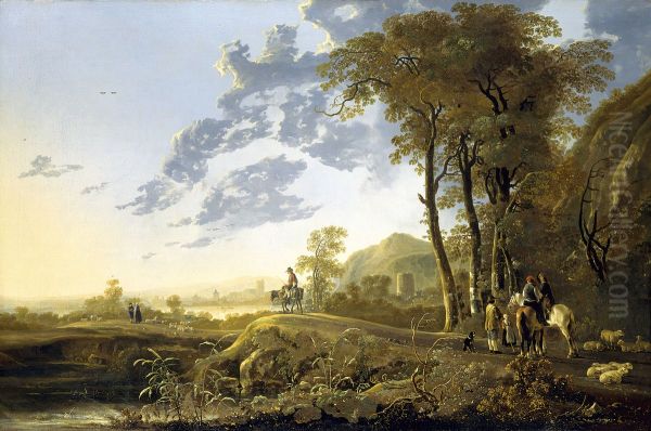An Evening Landscape with Figures and Sheep - view 1