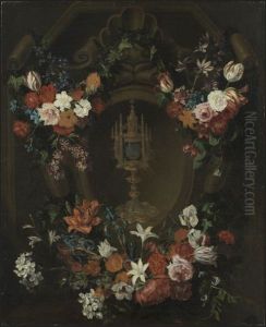Flower garland around a monstrance by Peter Van Kessel