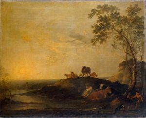 Landscape with Cattle (Cows on a Hillock by a Stream) by Francis Bourgeois