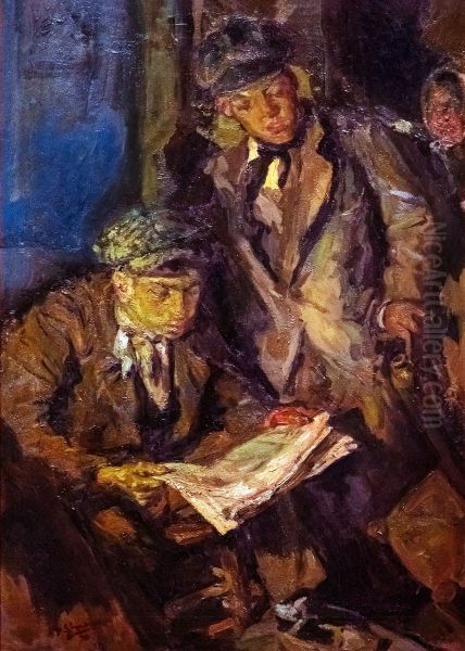 Reading the newspaper - view 1