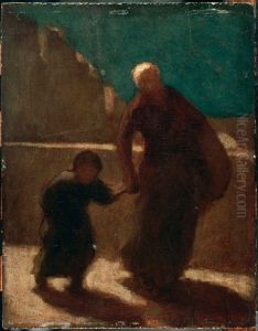 On a Bridge at Night by Honore Daumier
