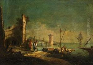 Blick Auf Einen Hafen Mit Rundturm, Ruinen Und Figurenstaffage Blick Auf Einen Hafen Mit Rundturm, Ruinen Und Figurenstaffage