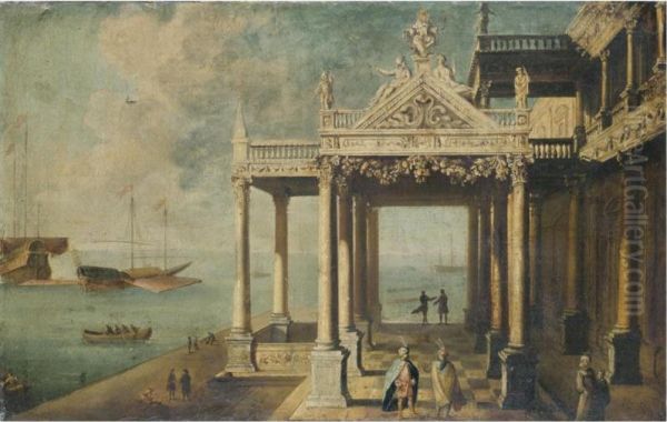 An Ottoman Scene With Turks In The Foreground, Galleys Beyond - view 1