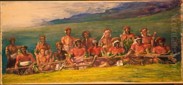 Chiefs and Performers in War Dance, Fiji - view 1