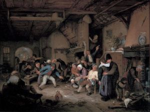 Peasants dancing in a tavern by Adriaen van Ostade