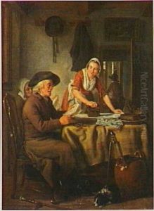 Een huiselijke tafereel by Adriaan de Lelie