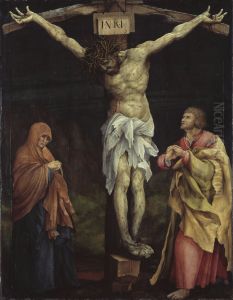 Tauberbischofsheimer Altar, Szene: Christus am Kreuz zwischen Maria und Johannes by Matthias Grunewald