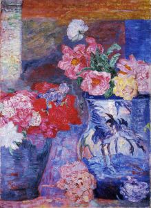 Flowers and blue vase