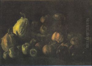 Still life with apple-basket, and two pumpkins by Vincent Van Gogh