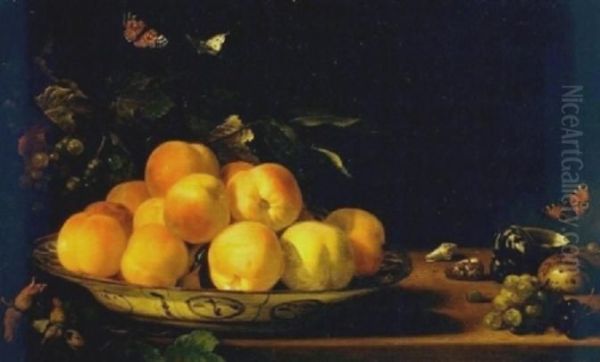 Peaches in a porcelain bowl - view 1
