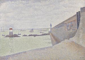 Portrieux, The jetty, grey weather by Paul Signac