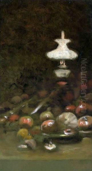 Oil lamp and fruits - view 1