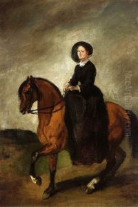 Portrait of Celina, artist's daughter, on horseback by Piotr Michalowski