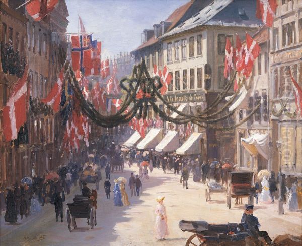 Flag Day in Copenhagen on a Summer Day, in Vimmelskaftet - view 1