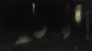 Nocturne. Swans in the Saxon Garden in Warsaw at night (Sleeping swans, Swans at night)