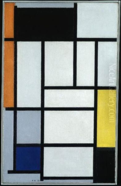 Composition with red, black, yellow, blue and grey - view 1
